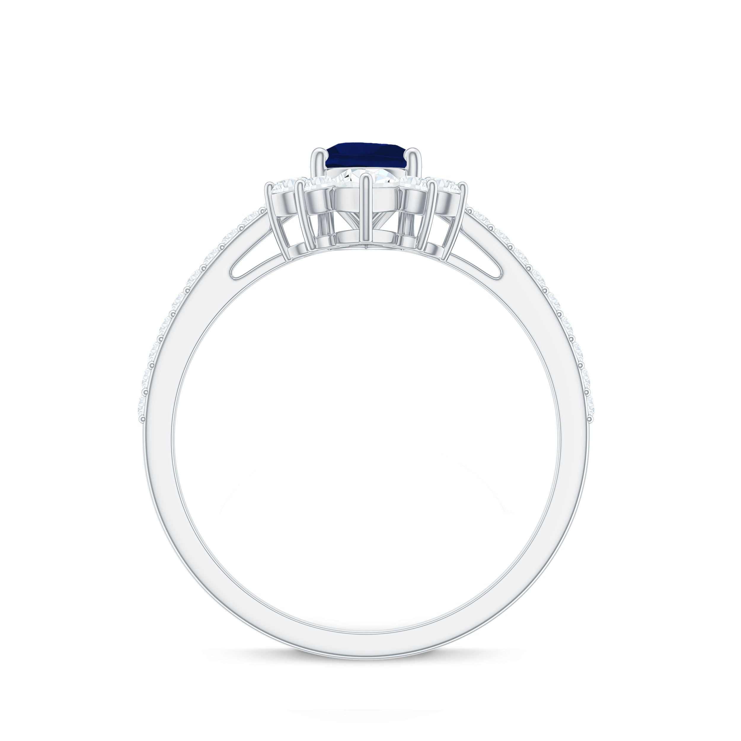 Certified 0.5 Carat Pear Shaped Blue Sapphire Crown Engagement Ring with Diamond