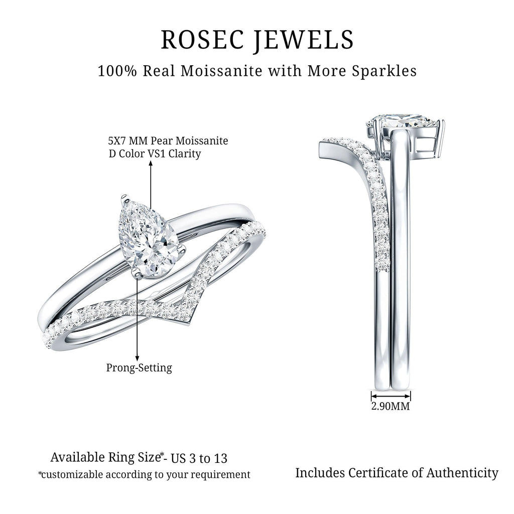 Pear Cut Solitaire Moissanite Engagement Ring with Enhancer