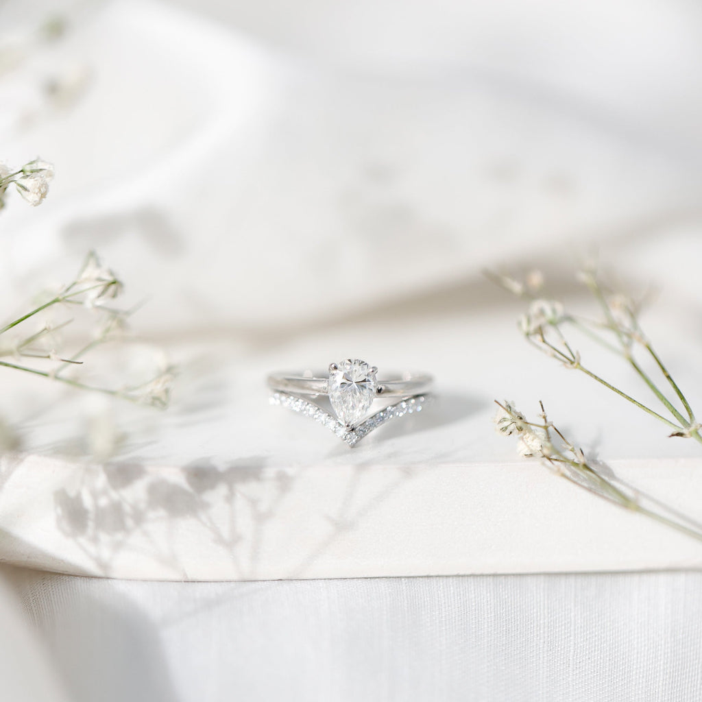 Pear Cut Solitaire Moissanite Engagement Ring with Enhancer