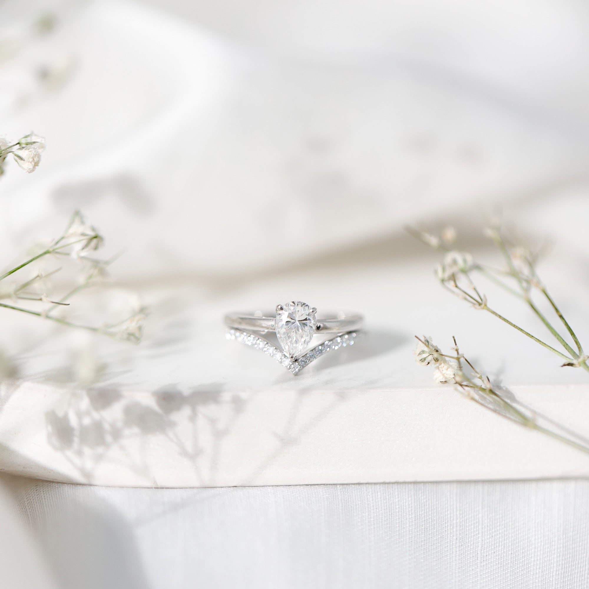 Pear Cut Solitaire Moissanite Engagement Ring with Enhancer