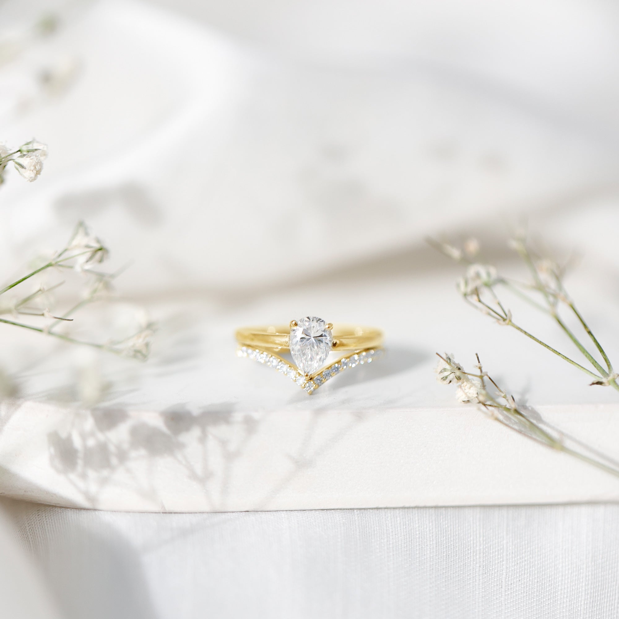 Pear Cut Solitaire Moissanite Engagement Ring with Enhancer