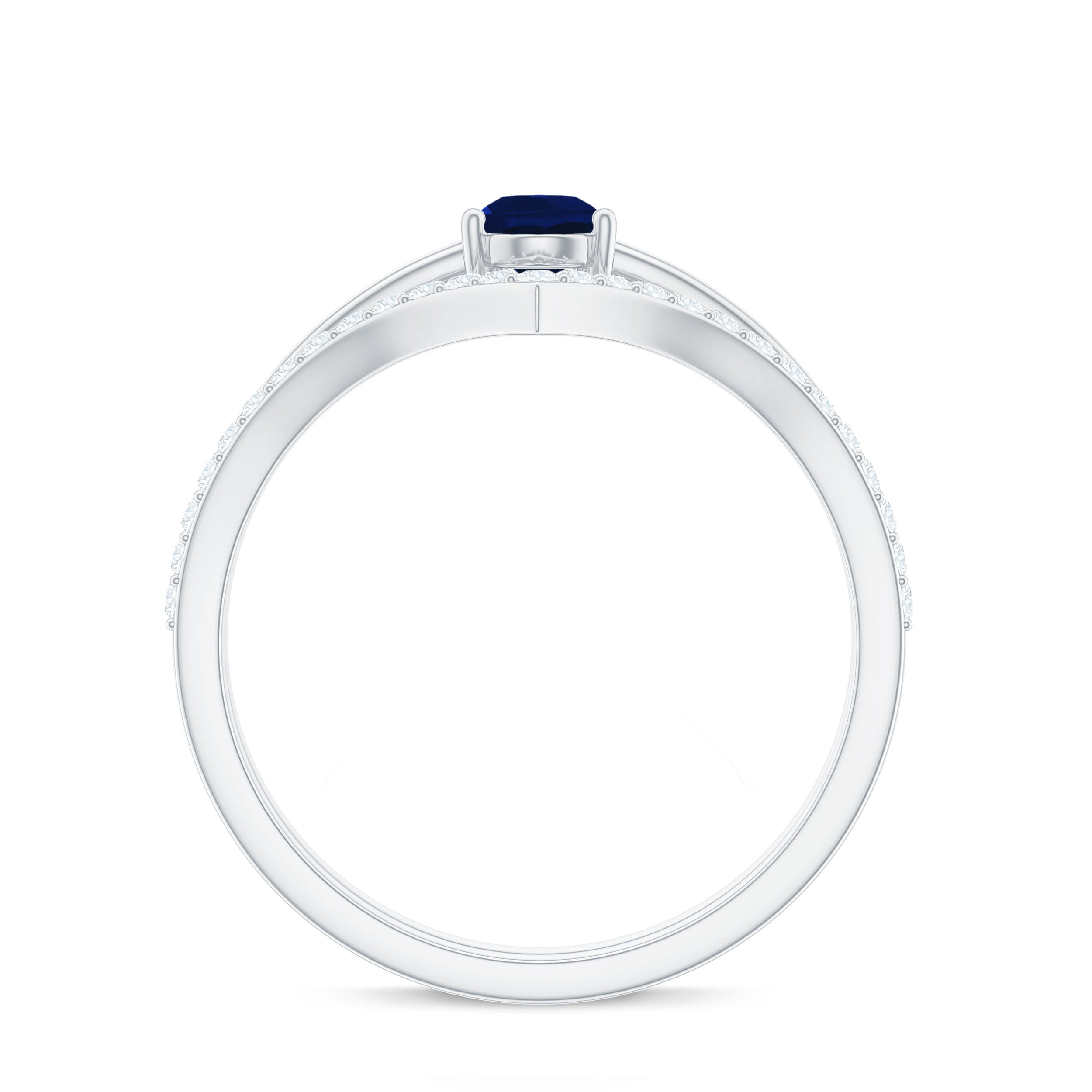 0.5 Carat Pear Cut Blue Sapphire Solitaire Ring Set with Diamond Enhancer Band