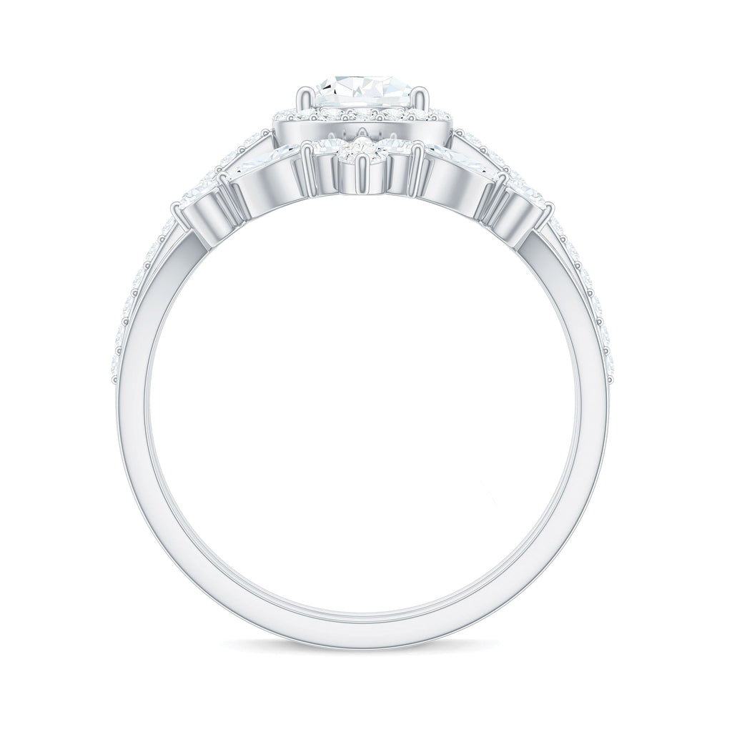 Pear Cut Moissanite Halo Bridal Ring Set with Certificate