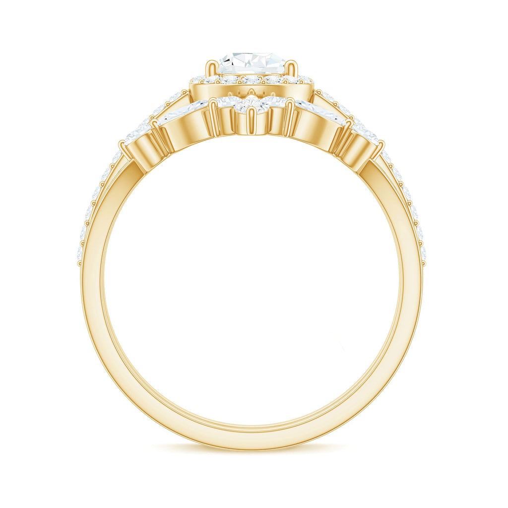Pear Cut Moissanite Halo Bridal Ring Set with Certificate