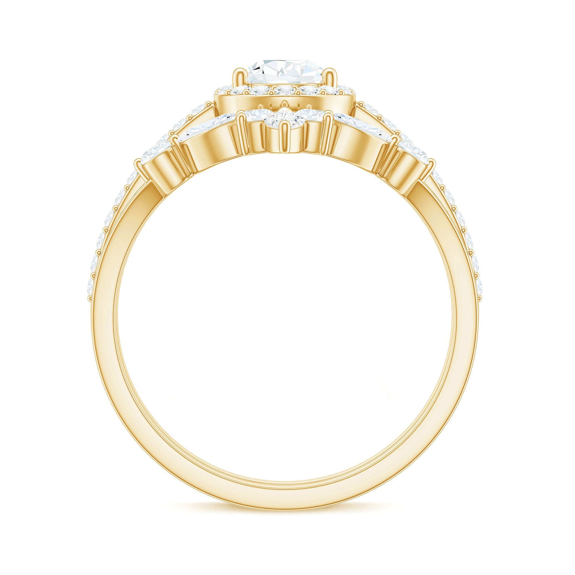 Pear Cut Moissanite Halo Bridal Ring Set with Certificate