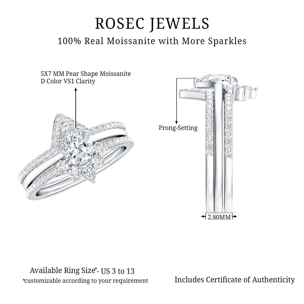 Brilliant Cut Moissanite Trio Wedding Ring Set For Women