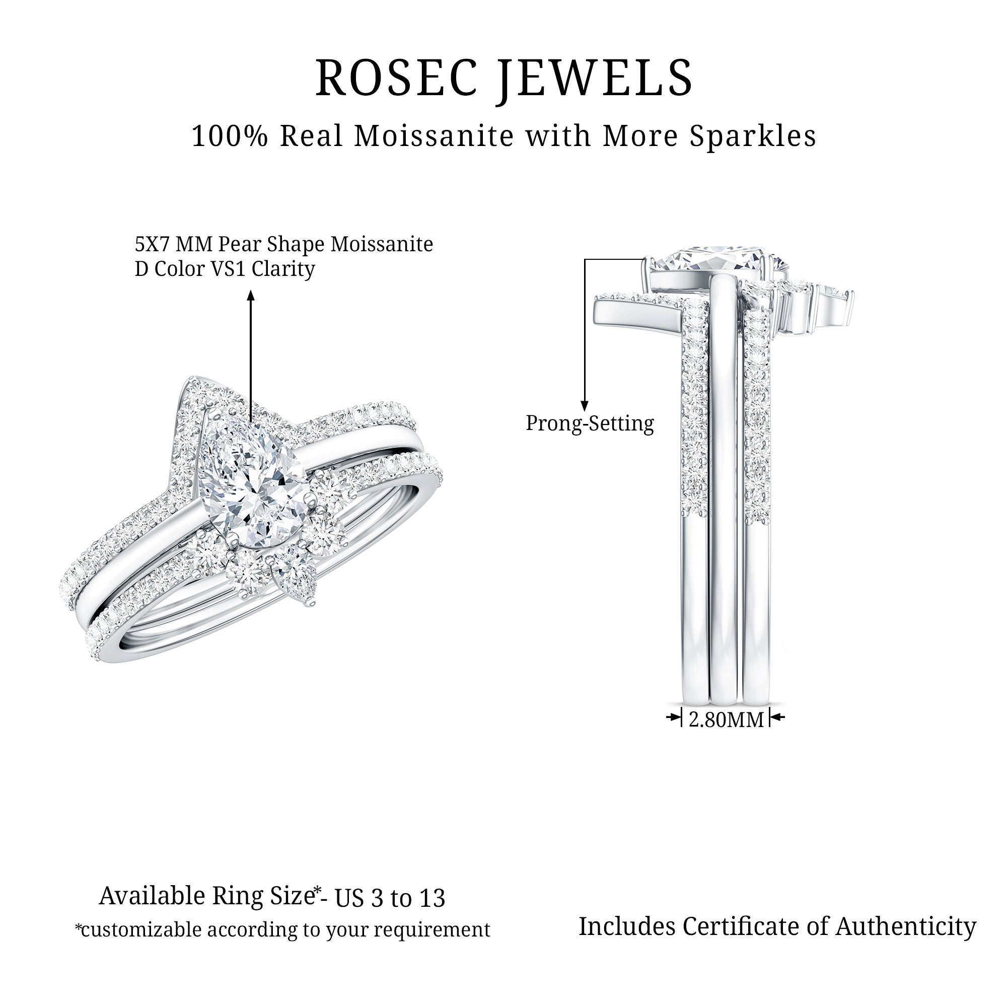 Brilliant Cut Moissanite Trio Wedding Ring Set For Women