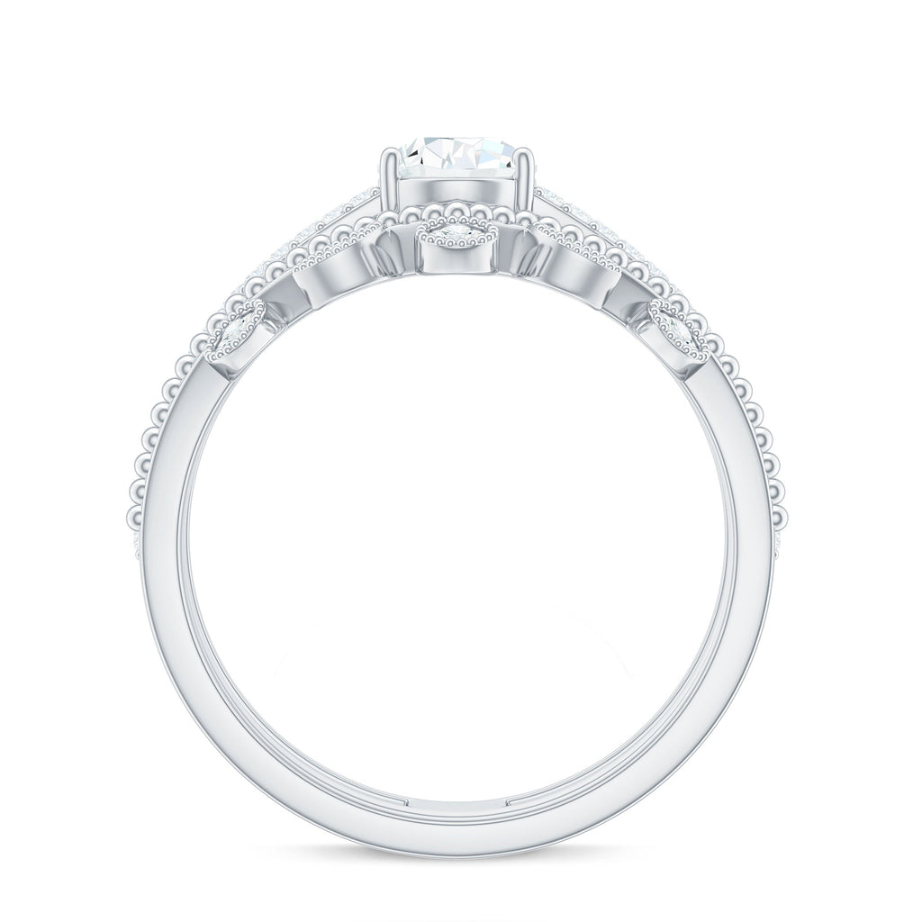 Pear Moissanite Double Band Engagement Ring with Enhancer