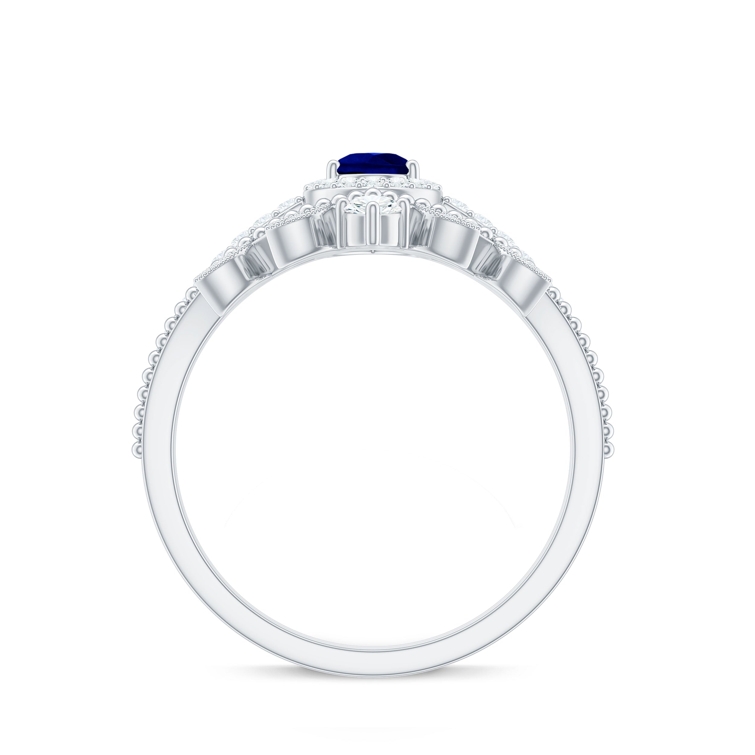 Lab Grown Blue Sapphire Pear Shaped Engagement Ring Set with Diamond