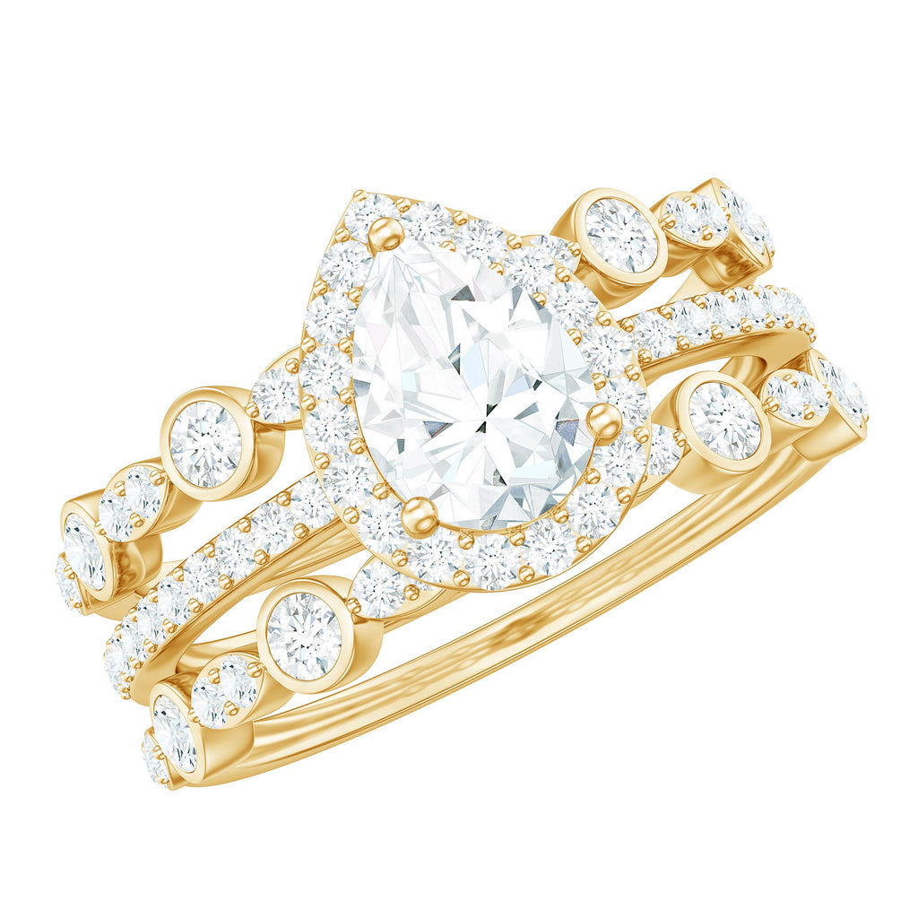 0.7 Carat Pear Shaped Moissanite Engagement Ring with 2 Enhancers