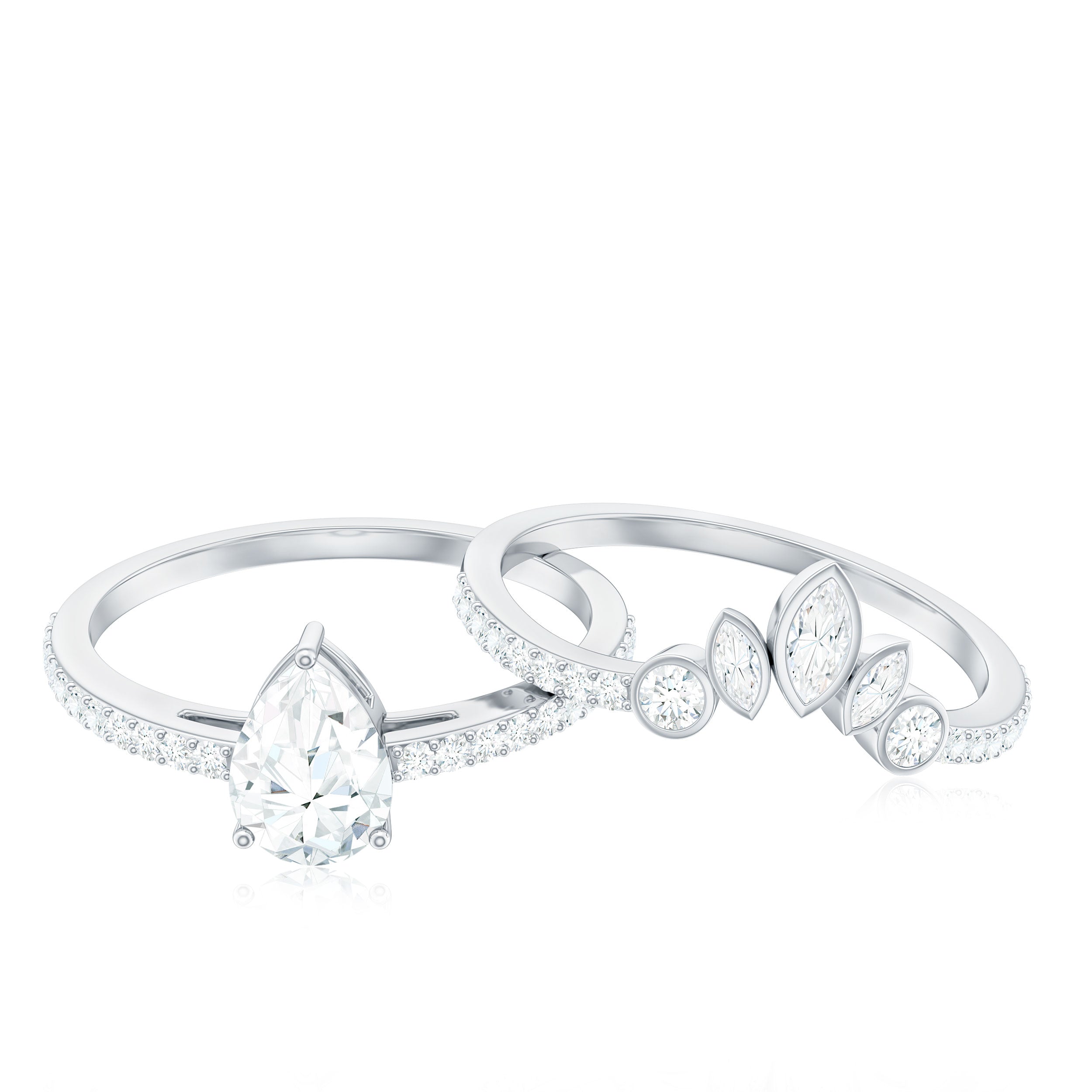 Pear Cut Moissanite Solitaire Bridal Ring Set with Certificate