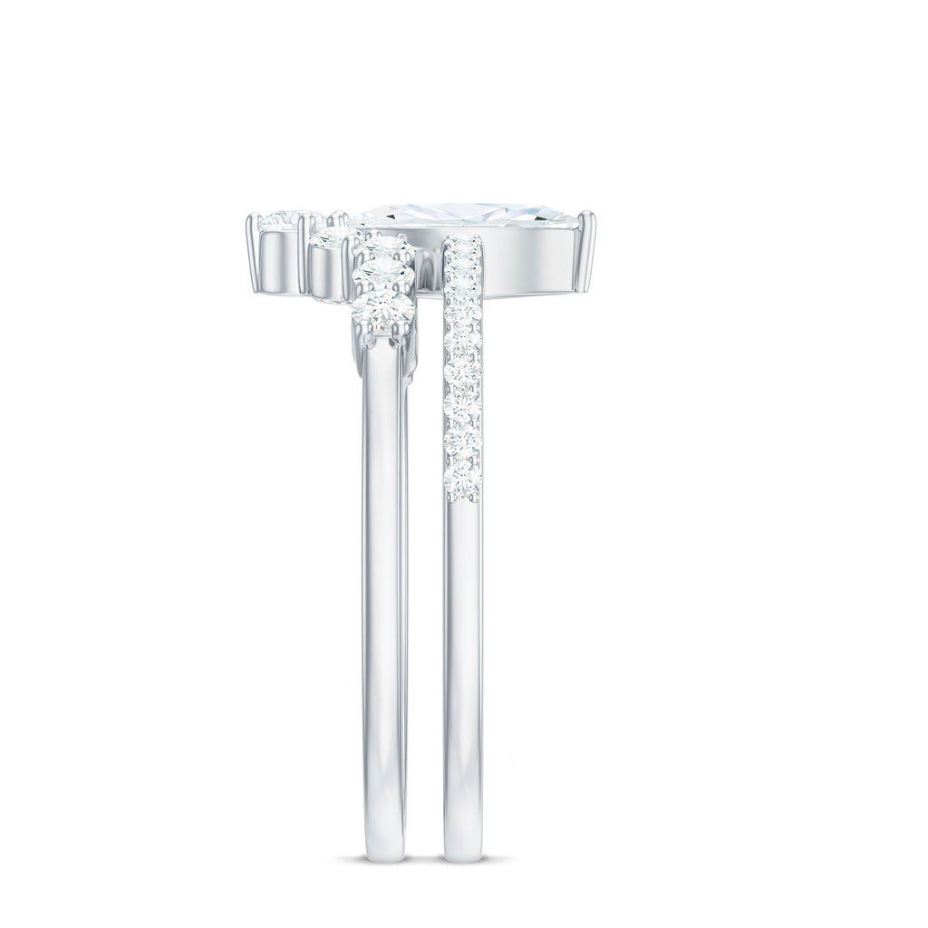 Marquise Cut Moissanite Engagement Ring with V-Shaped Wedding Band