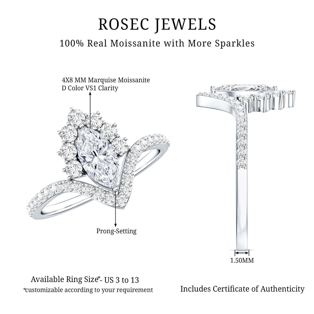 Marquise Cut Moissanite Designer Engagement Ring