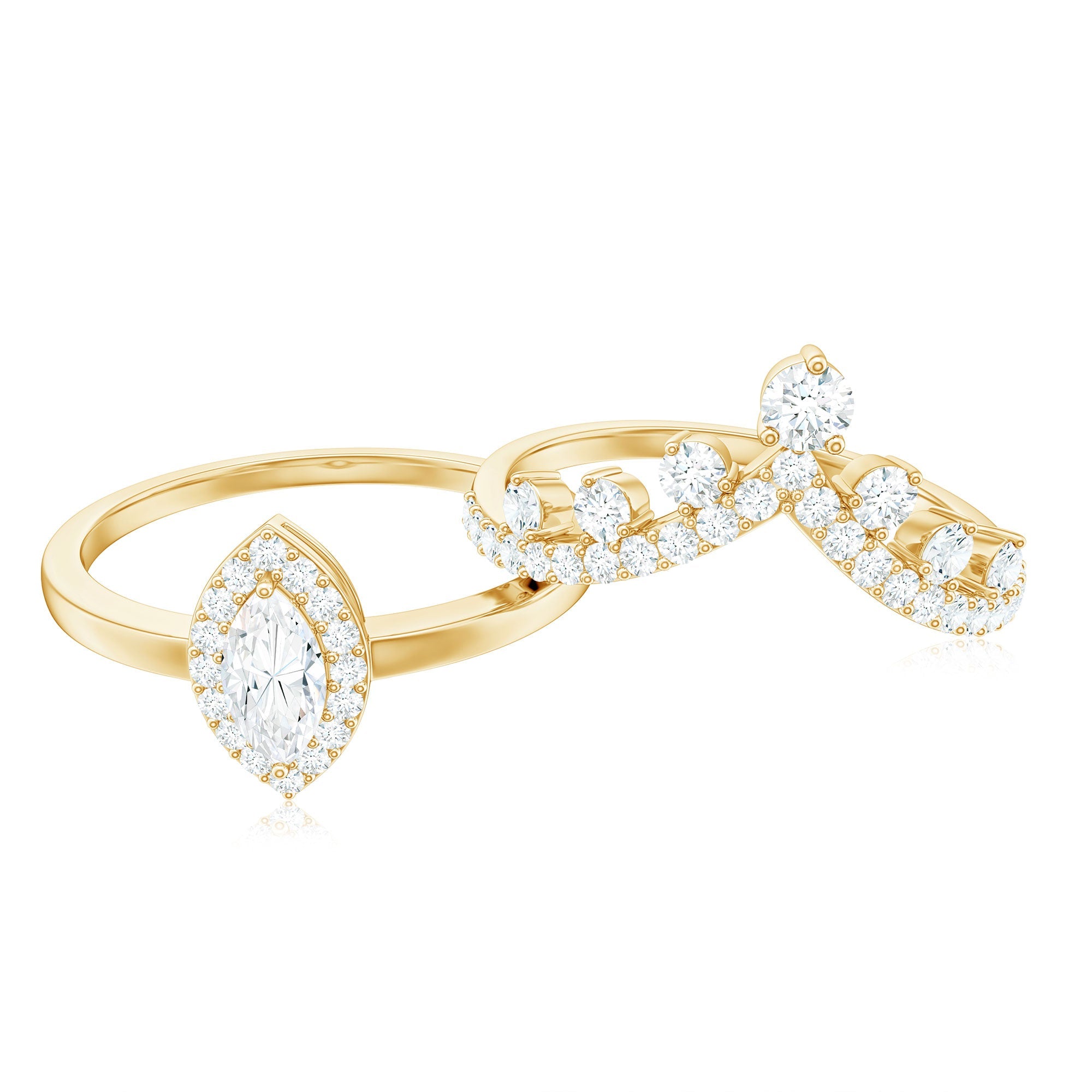 Marquise Cut Moissanite Halo Wedding Ring Set For Women