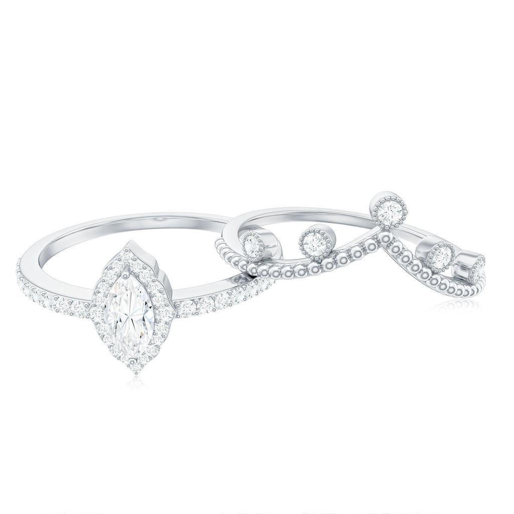 Marquise Cut Moissanite Vintage Wedding Ring Set