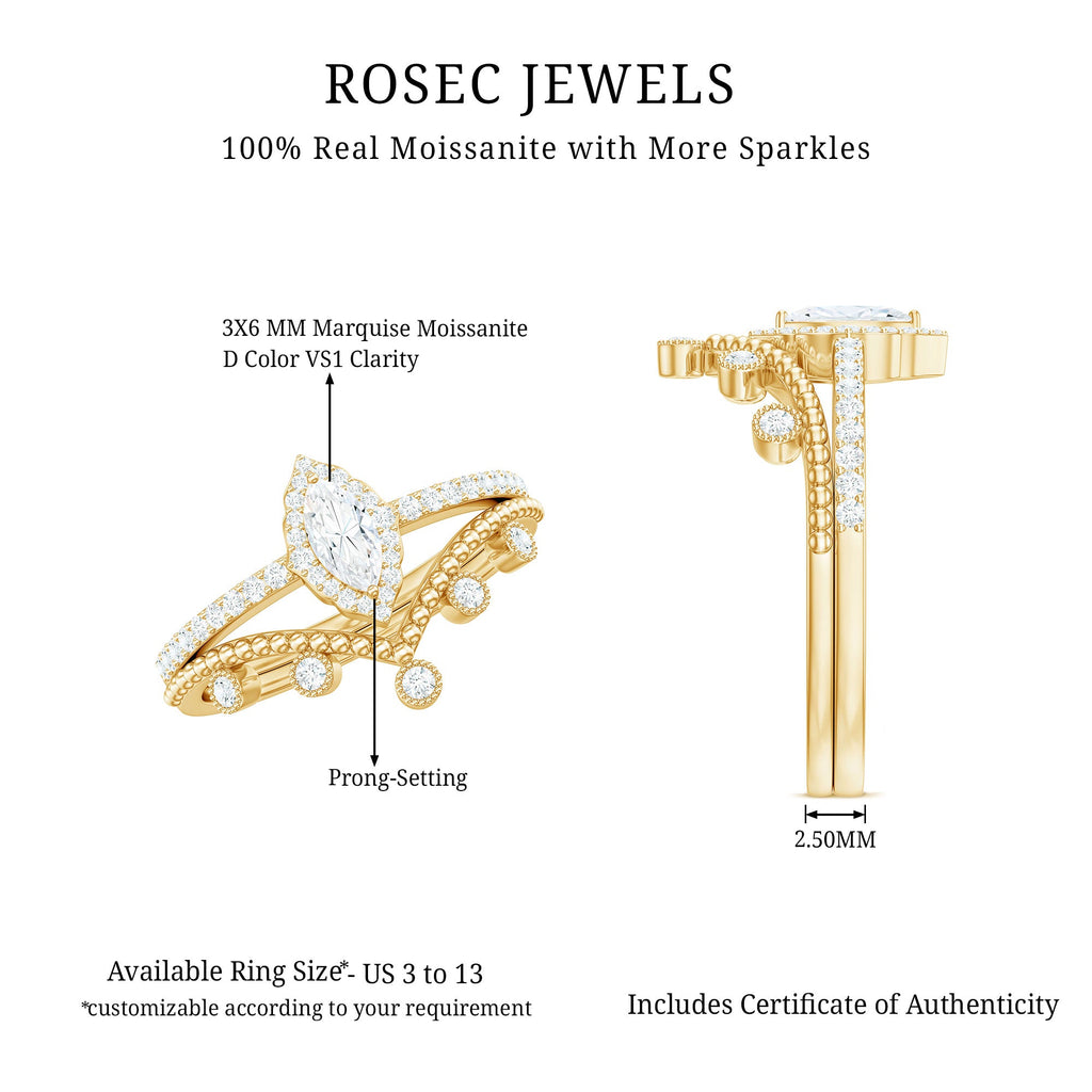 Marquise Cut Moissanite Vintage Wedding Ring Set