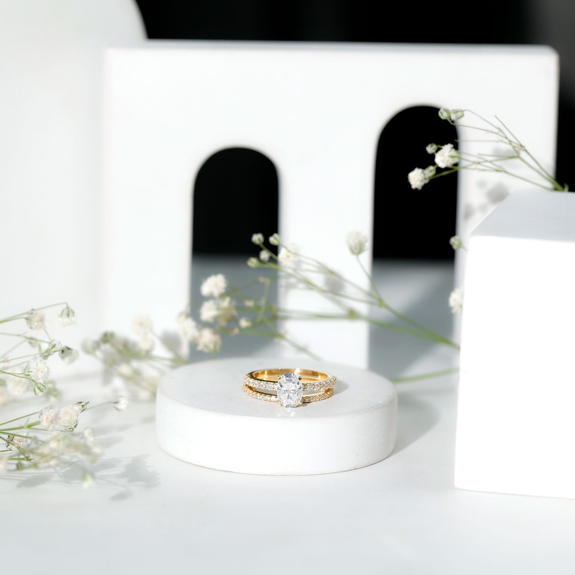 Oval Shaped Moissanite Engagement Ring with Wedding Band Set