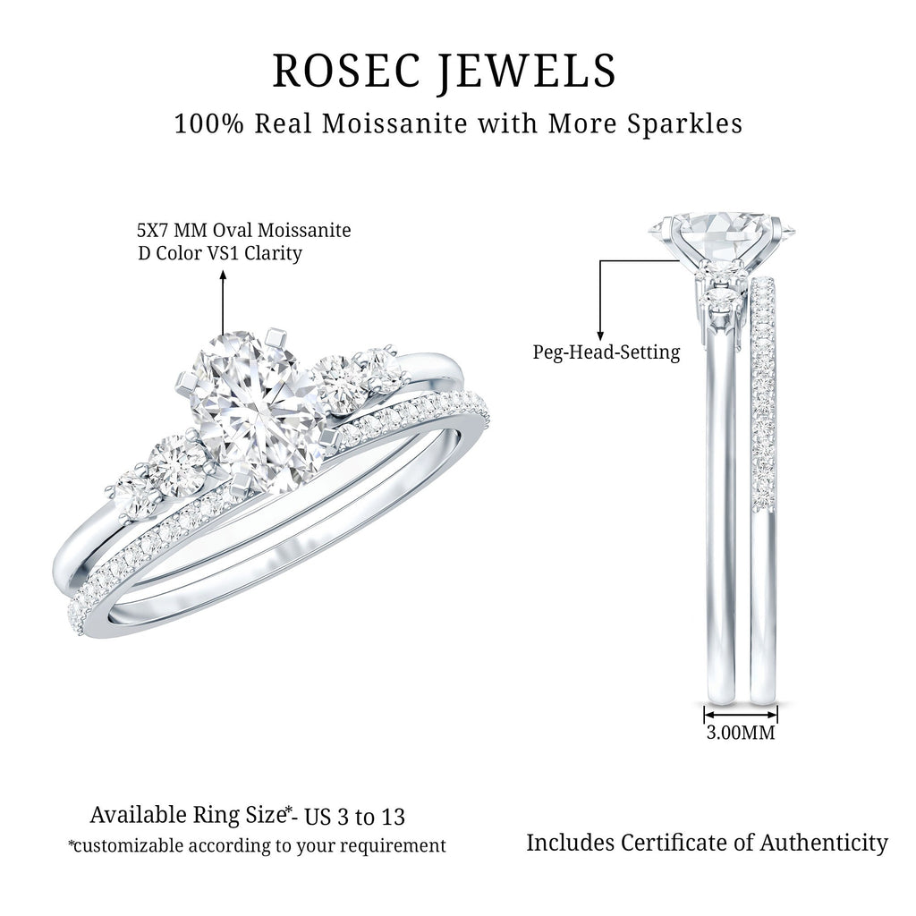 Certified Moissanite Oval Engagement Ring with Wedding Band