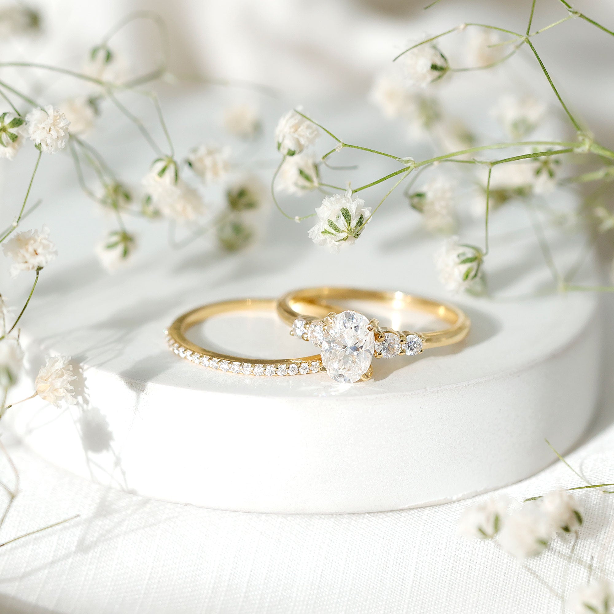 Certified Moissanite Oval Engagement Ring with Wedding Band