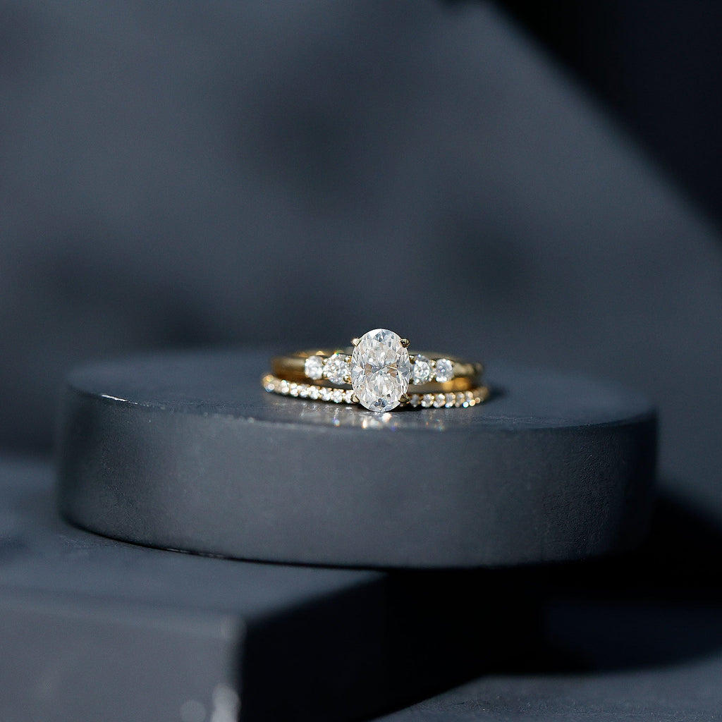Certified Moissanite Oval Engagement Ring with Wedding Band