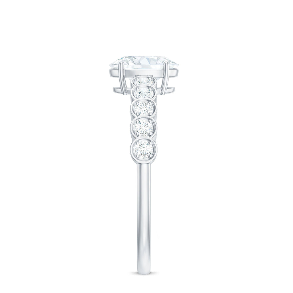 Certified Moissanite Oval Cut Engagement Ring with Side Stones