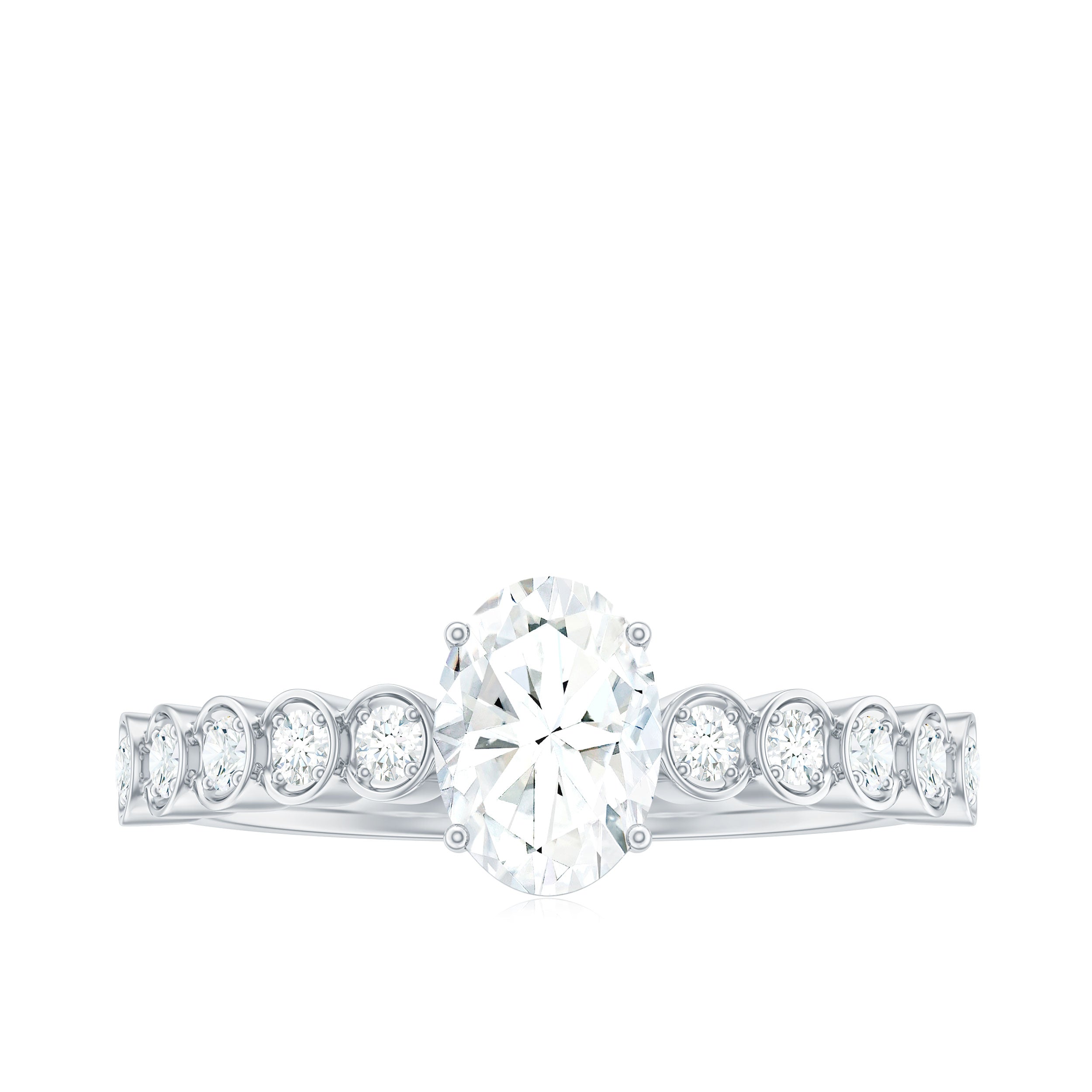 Certified Moissanite Oval Cut Engagement Ring with Side Stones