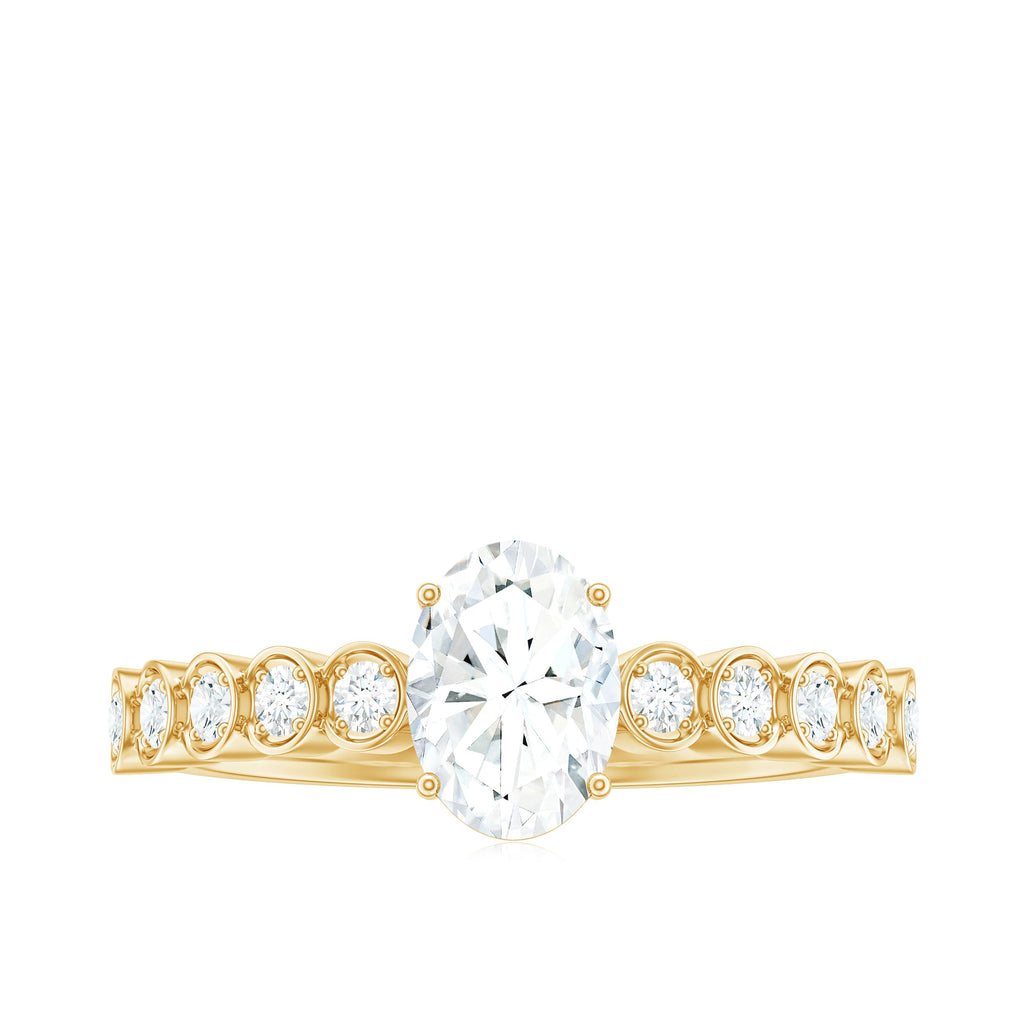 Certified Moissanite Oval Cut Engagement Ring with Side Stones