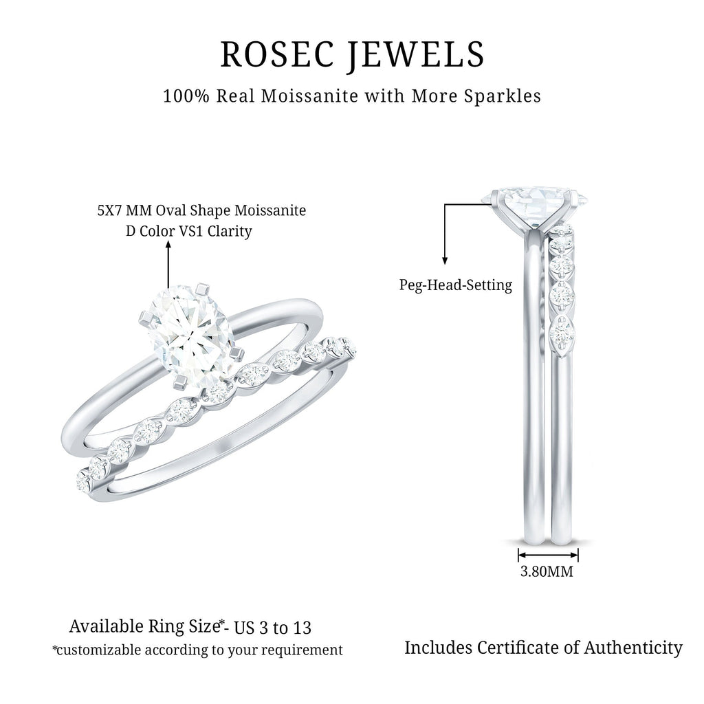 Oval Cut Moissanite Solitaire Bridal Ring Set for Women