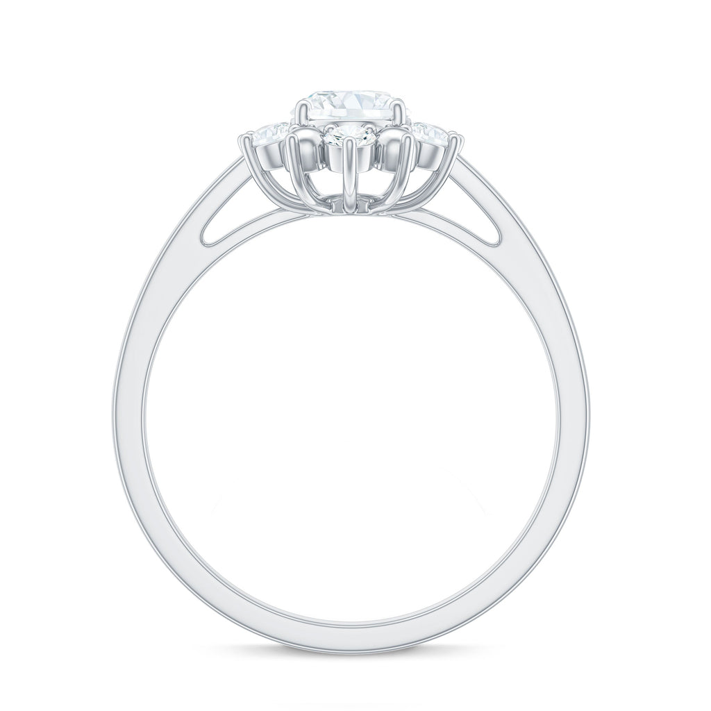 Certified Oval Moissanite Flower Halo Engagement Ring