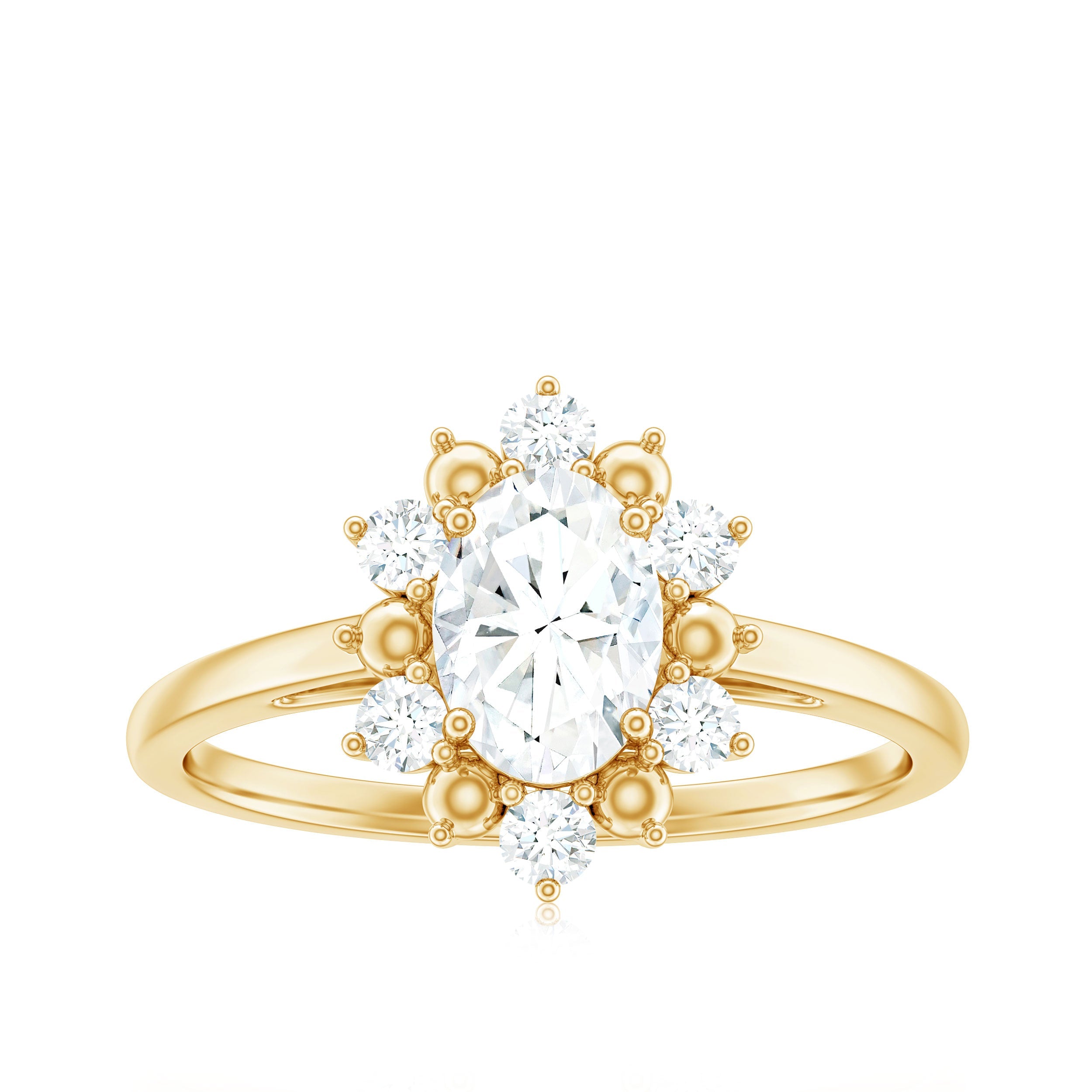 Certified Oval Moissanite Flower Halo Engagement Ring