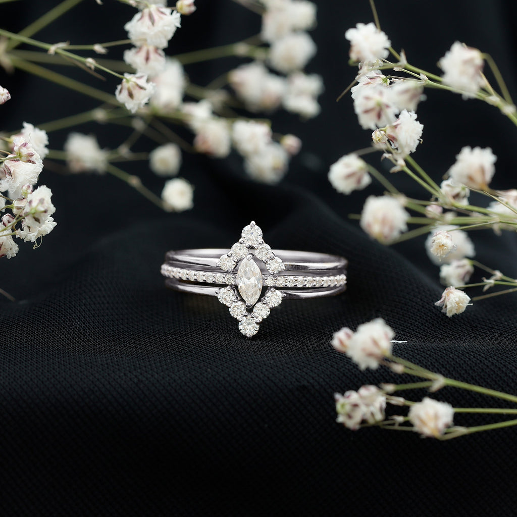 Marquise Cut Moissanite Solitaire Trio Ring Set