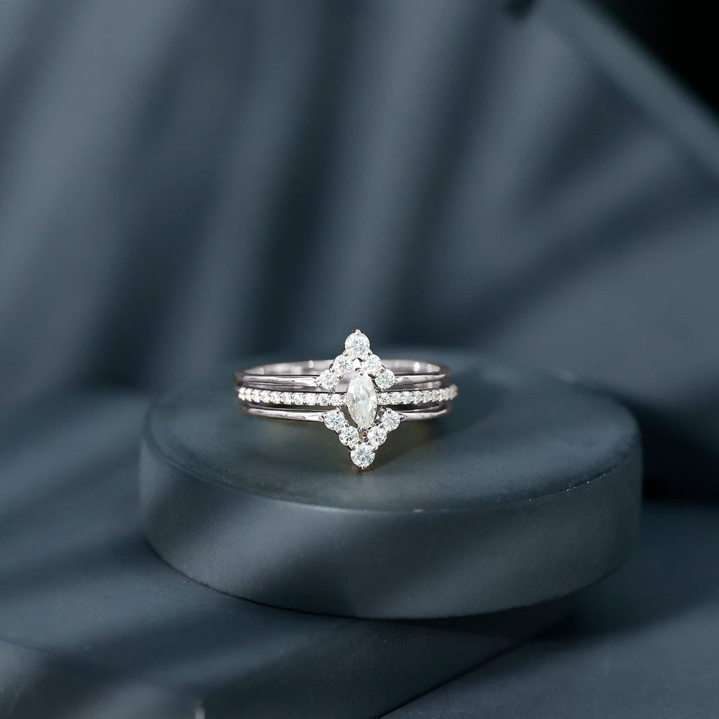 Marquise Cut Moissanite Solitaire Trio Ring Set