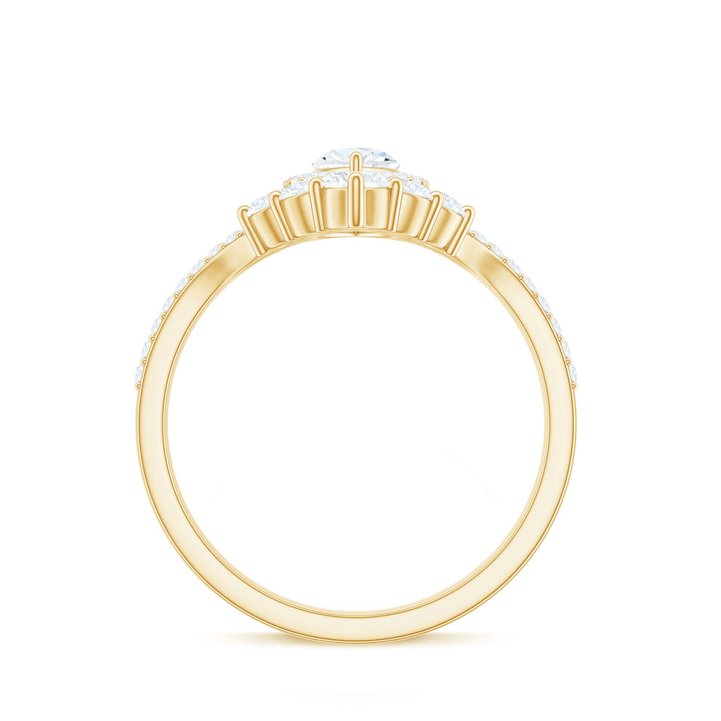 Marquise Cut Moissanite Halo Engagement Ring with Chevron Wedding Band