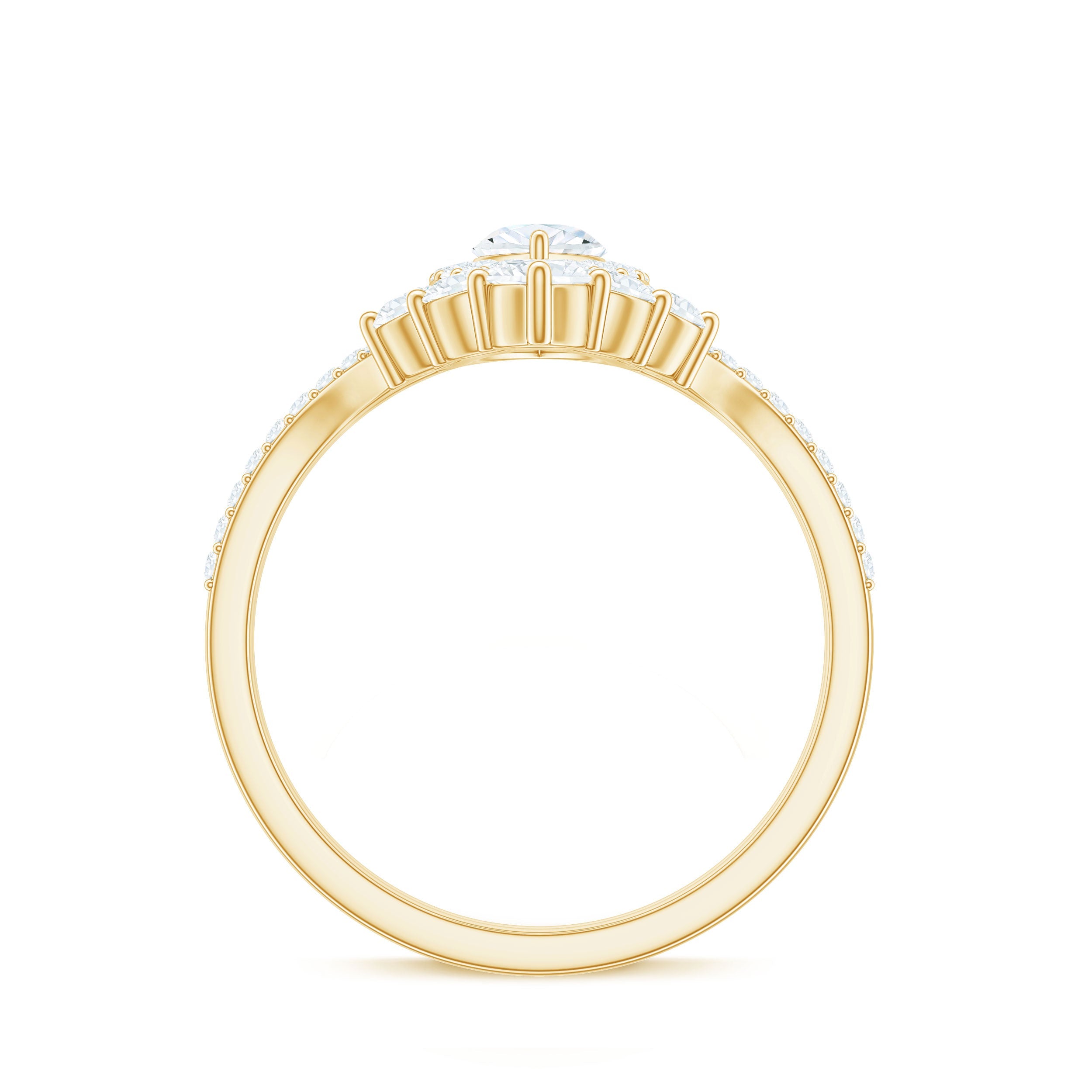 Marquise Cut Moissanite Halo Engagement Ring with Chevron Wedding Band