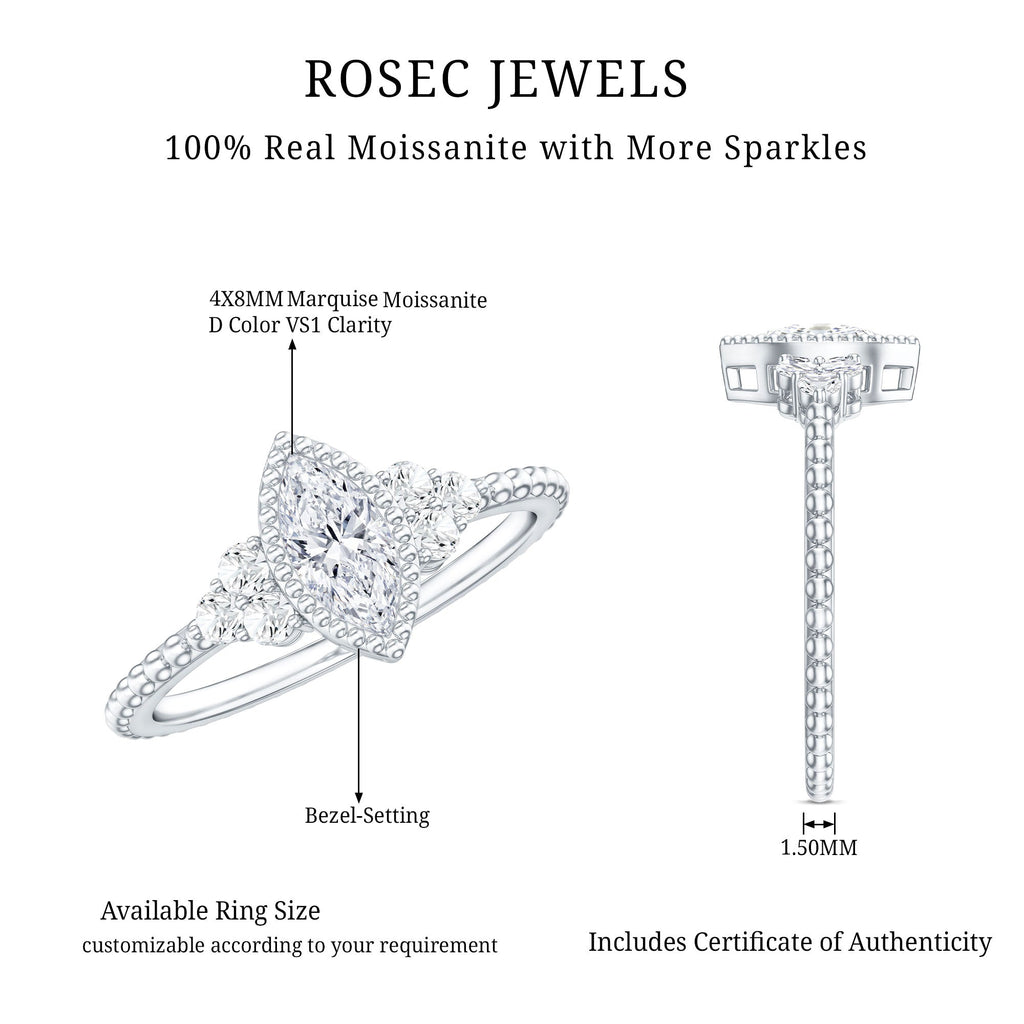 Marquise Cut Moissanite Vintage Looking Engagement Ring