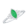 Vintage Inspired Emerald Promise Engagement Ring with Trio Diamond