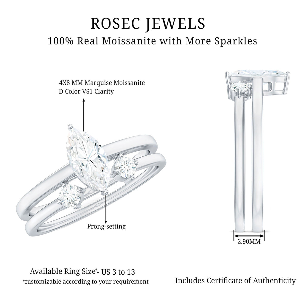 Marquise Cut Moissanite Engagement Ring with Stackable Band