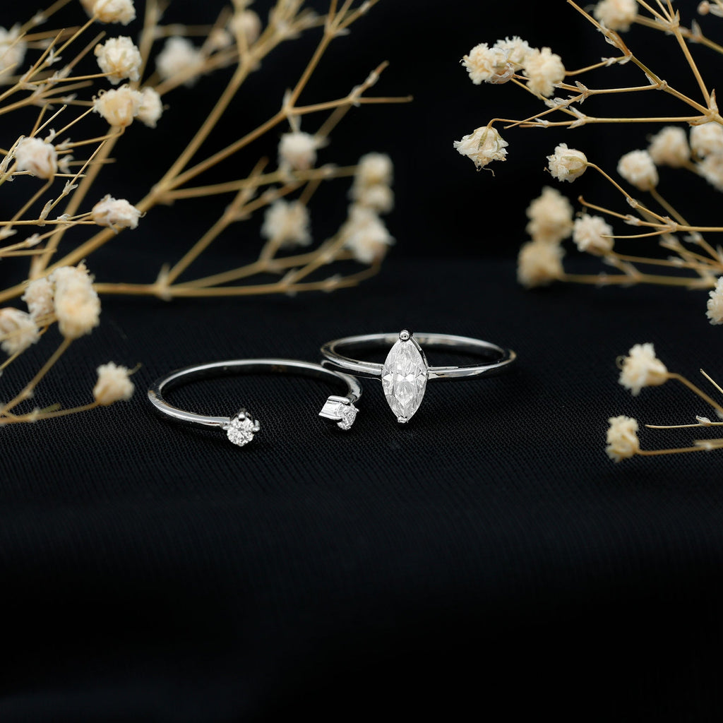 Marquise Cut Moissanite Engagement Ring with Stackable Band