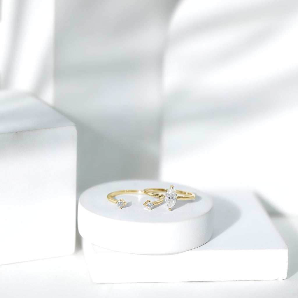 Marquise Cut Moissanite Engagement Ring with Stackable Band