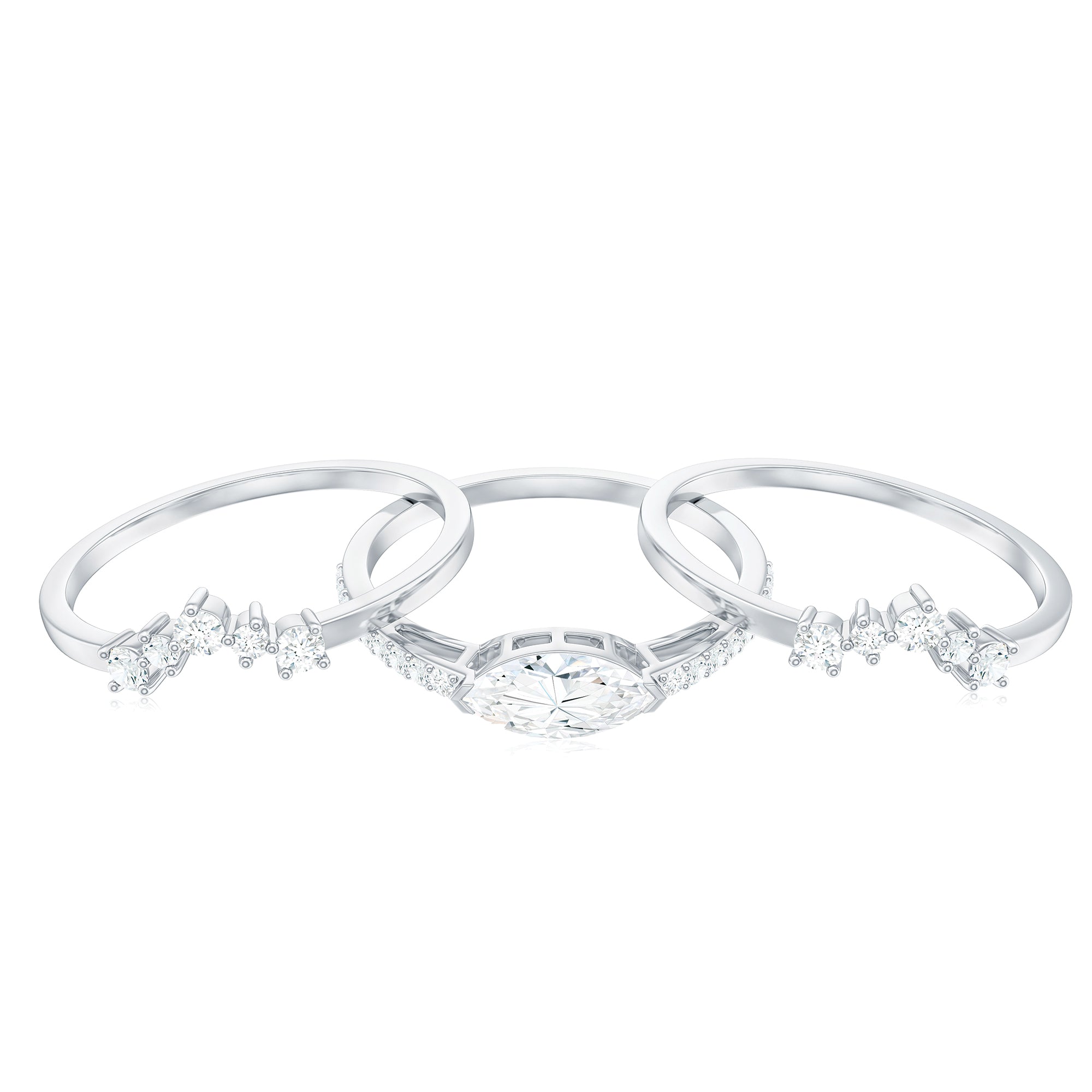Certified Moissanite Trio Bridal Ring Set for Women
