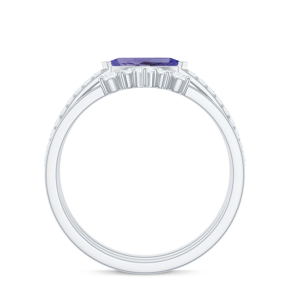 Certified 0.6 Carat Real Marquise Tanzanite 3 Piece Wedding Ring Set with Diamond
