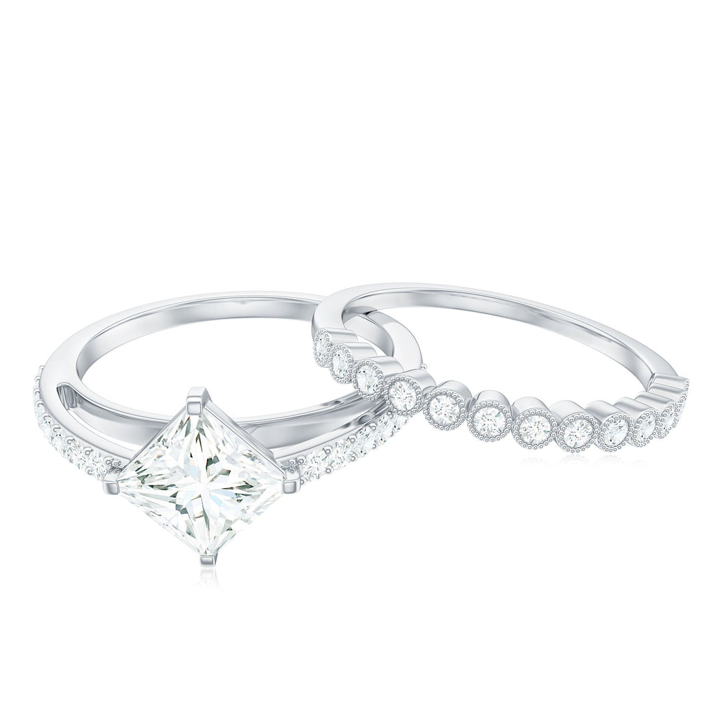 Princess Cut Moissanite Engagement Ring with Wedding Band Set