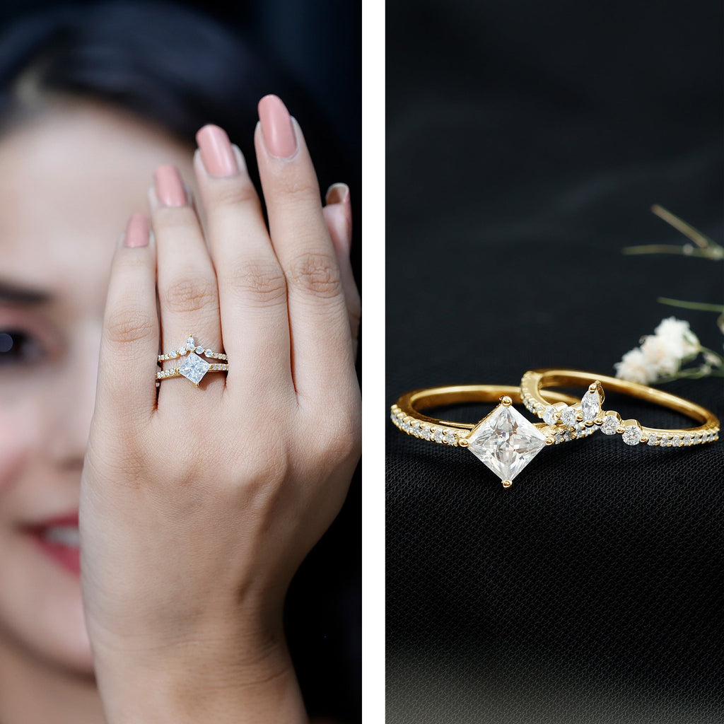 Princess Cut Moissanite Wedding Ring Set for Women