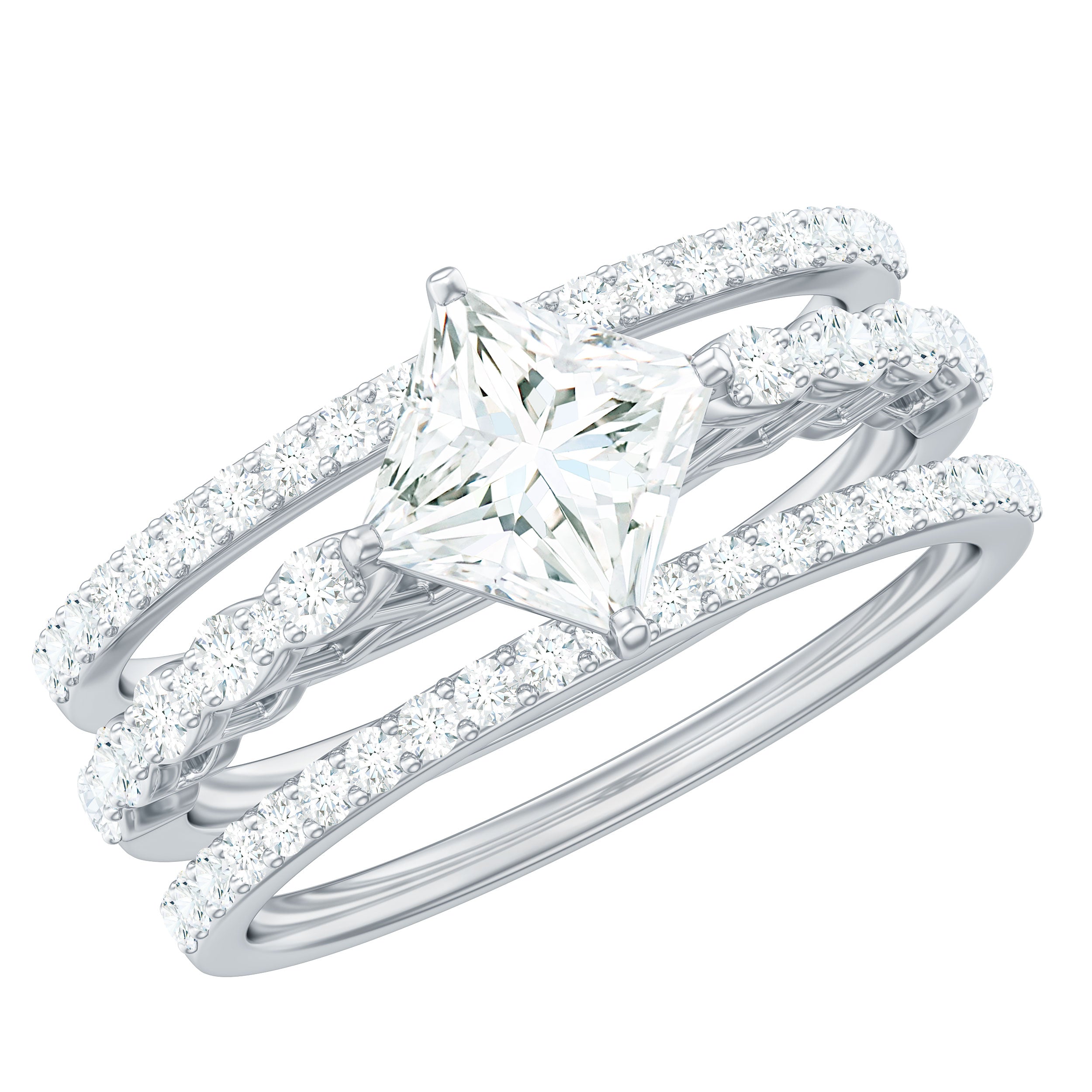 1.25 Carat Princess Cut Moissanite 3 Piece Bridal Ring Set
