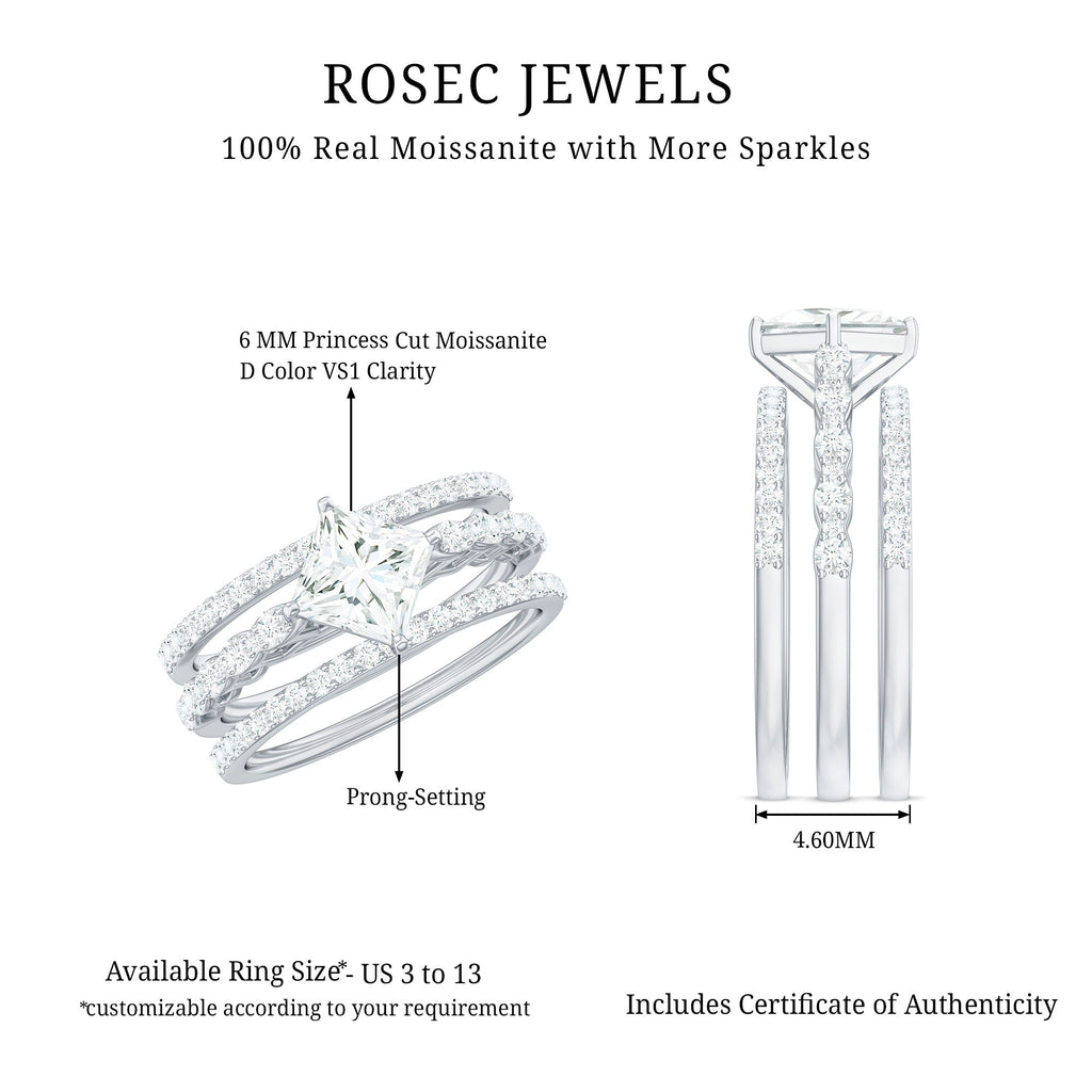1.25 Carat Princess Cut Moissanite 3 Piece Bridal Ring Set