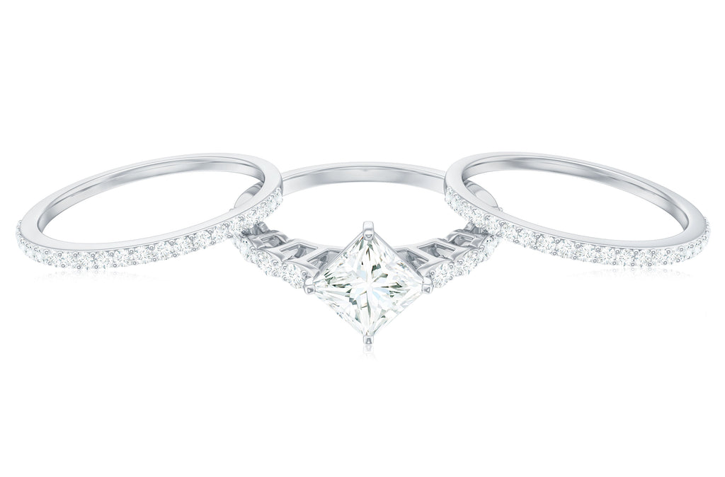 1.25 Carat Princess Cut Moissanite 3 Piece Bridal Ring Set