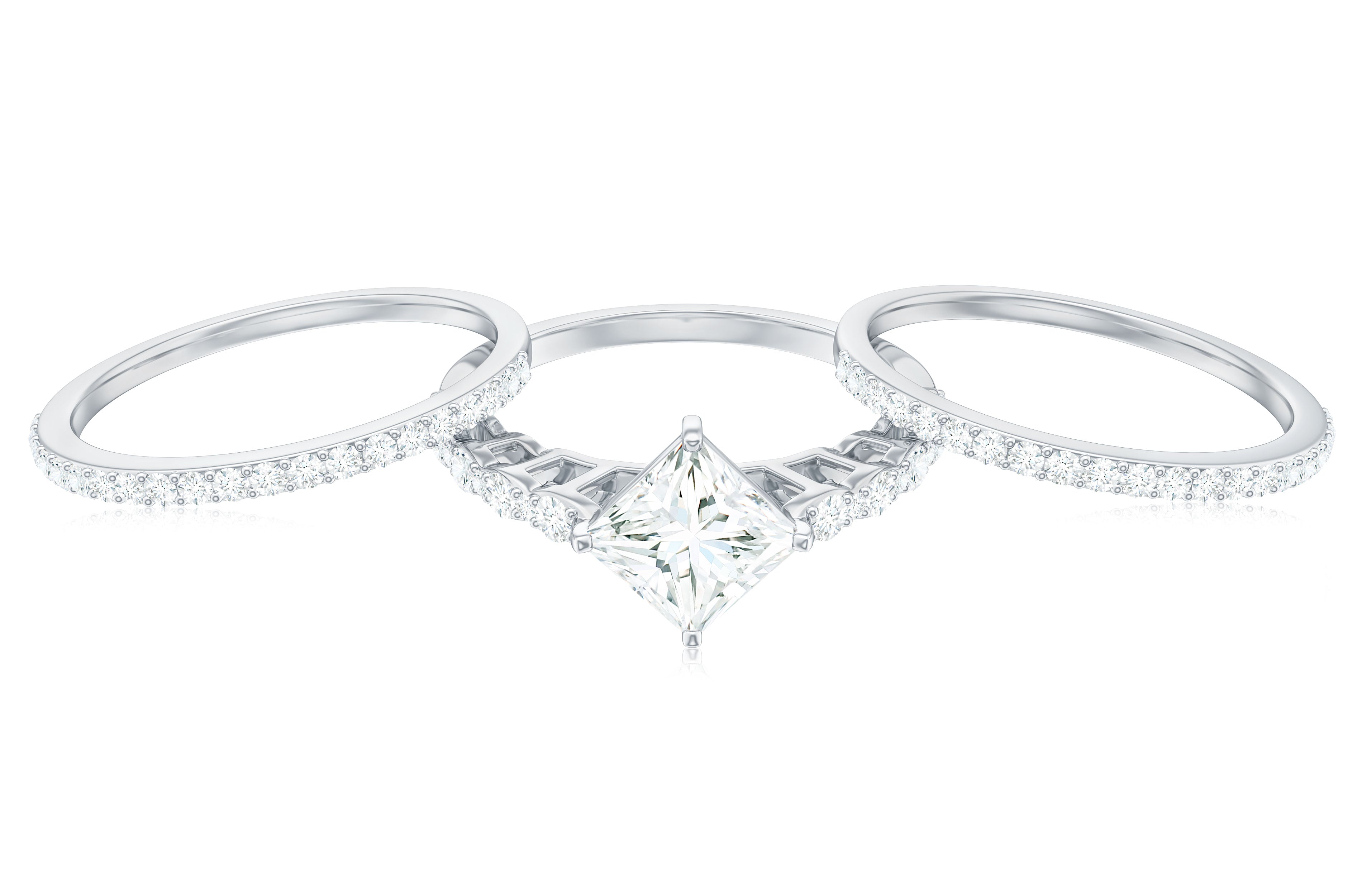 1.25 Carat Princess Cut Moissanite 3 Piece Bridal Ring Set