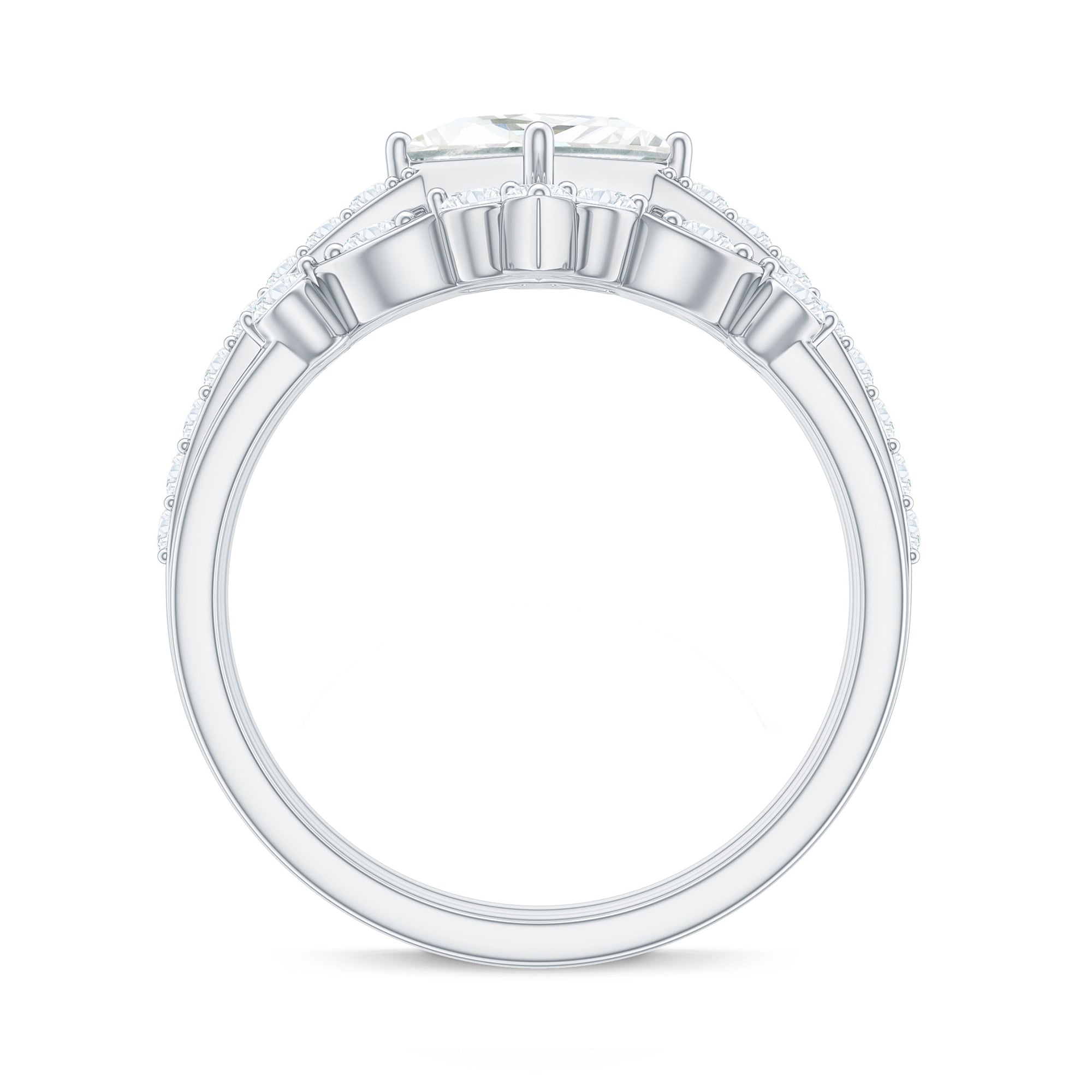 Classic Trio Bridal Ring Set with Princess and Round Cut Moissanites