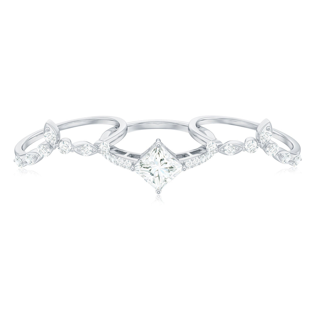 Classic Trio Bridal Ring Set with Princess and Round Cut Moissanites
