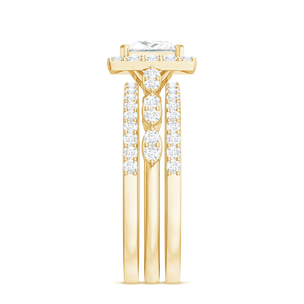 Princess Cut Moissanite Halo Engagement Ring with Wedding Bands